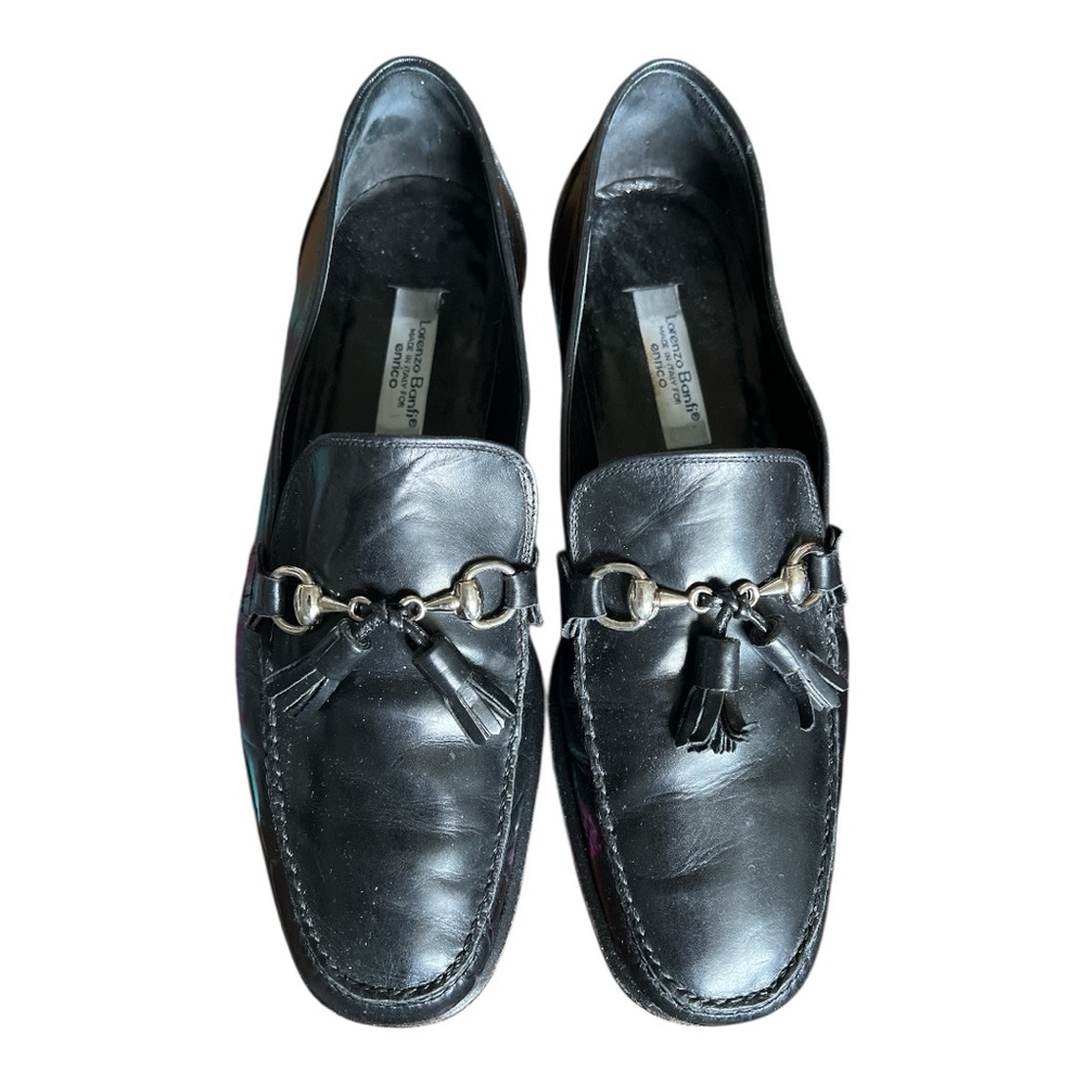 Lorenzo Banfi Black Leather Loafers with Horsebit Detail - GUC, Size 10